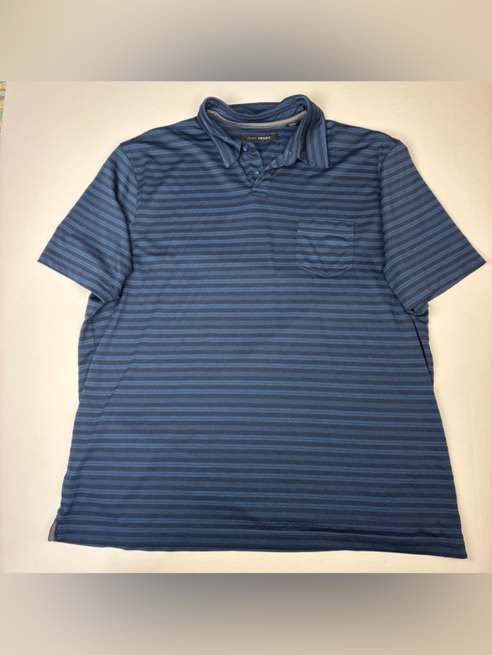 John Henry Men XL Polo Shirt Blue Striped Short Sleeve Polyester Golf Preppy